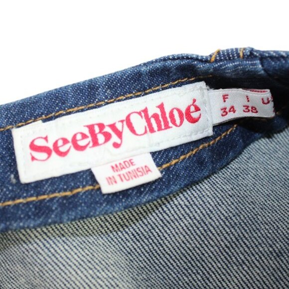 See By Chloe Front Back Zipper Detailing Blue Wash Denim Jacket Size 2 - Picture 5 of 7